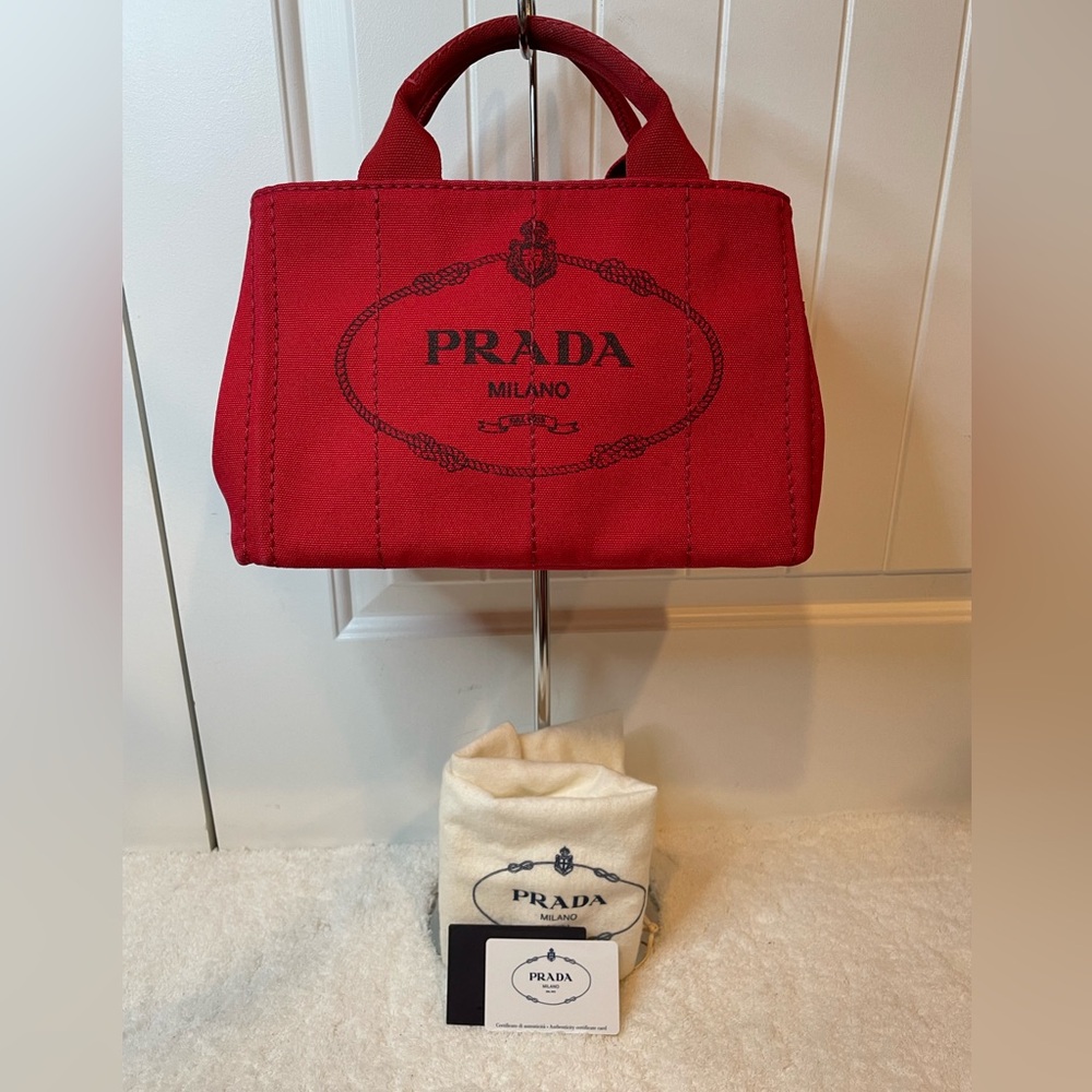 Prada Canapa Mini Canvas Red Tote- excellent condition